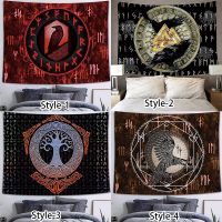 Viking Raven Tapestry Mysterious Viking Meditation Psychedelic Runes Art Wall Hanging Tapestries for Living Room Decor Tapiz