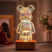 ETX3D Fireworks Bear Night Light Projection Colorful USB Atmosphere Dimming Living Decorative Decor Room 3D Glass Fireworks Bedroom