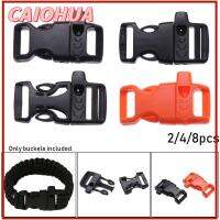 CAIOHUA 2/4/8pcs พลาสติก อะไหล่กระเป๋า กลางแจ้ง เครื่องมือฉุกเฉินโค้ง Survival Whistle Buckles อุปกรณ์เสริม Paracord หัวเข็มขัดด้านข้าง สายคล้องข้อมือ