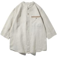 、’】【= Hanfu Mens Solid Color Cotton Linen Mens Shirt Chinese Style Mens Casual White Shirt Top 2022 Summer Mens Shirt 5Xl
