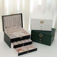 【hot】﹉♘☁  Large Three-Layer Lockable Leather Jewelry Organizer with Multiple Compartments Display  Boxes and