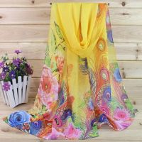 FN946N Summer Women Beach Boho Print Silk Scarf Oversized Chiffon Headband Scarves Cover Up Wrap Sarong Sunscreen Large Shawl