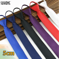 Suikone เน็คไทแคบของผู้ชาย5ซม.,เนคไทมีซิปสีพื้นแบบเรียบง่ายสำหรับผู้ชาย