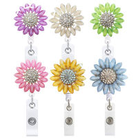 Nurse Badge Reel Student ID Card Holder Diamond Encrusted Badge Holder Sunflower Badge Reel Metal Badge Holder