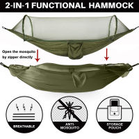 Camping Hammock with Mosquito Net, Portable Nylon Double Hammock with Tree Straps Carabiner for Indoor, Outdoor, Hiking, Travel