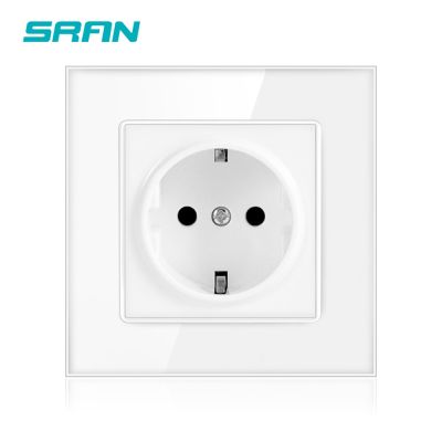 SRAN Power Socket 16A EU Standard Electrical Outlet  86mm*86mm White Crystal Glass Panel Wall Socket