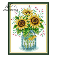 Crossdecor Cross Stitch ชุดวัสดุ DMC 11CT 14CT Aida ผ้าผ้าดอกไม้ Series Stamped เย็บปักถักร้อยชุดตกแต่งสำหรับ Sala Wall-ดอกทานตะวัน