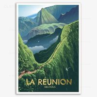 Carteles De Viaje Vintage De La Isla De Reunión Francesa,Pinturas En Lienzo,imágenes Artísticas ผนัง Modulares Para Decoración Del Hogar De La Sala De Estar ผ้าใบพิมพ์1ชิ้นภายในกรอบหรือไร้กรอบ (ขนาดของภาพสามารถปรับแต่งได้)