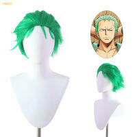 KISSYA Roronoa Zoro วิกการเล่นบทบาทวิกผมคอสเพลย์คอสเพลย์วิกผมปลอมทำลอนย้อมสีสั้นสีเขียวสำหรับ KA-MY คอนเสิร์ตกิจกรรมคอสเพลย์วันฮาโลวีน