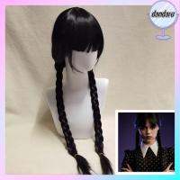 DANDARU Synthet Addams Cosplay ภาพยนตร์แต่งงานสเดย์วิกคอสเพลย์ผมยาวผู้หญิงวิกวิกผมถัก