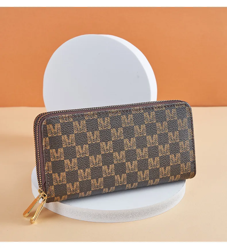 2023 New Women's Wallet Plaid Print M Pattern European And American Style  Large Capacity Double Zipper Multifunctional Card Holder Clutch Bag