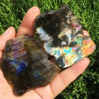 2Pcs แฟลช Labradorite ตัวอย่าง Slice หยาบ Labradorite หินคริสตัล Healing Chakra การทำสมาธิอัญมณีหิน Wafer