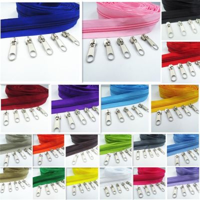 5 M Long 10 Silver Zipper Pullers 5 #   Nylon Coil Zipper For DIY Sewing Clothing Accessories Door Hardware Locks Fabric Material