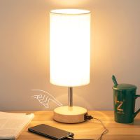 Bedside Lamps for Bedroom Solid Wood Nightstand Lamp with Flaxen Fabric Shade for Living Room, Kids Room, College Dorm, Office