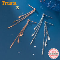 Trustdavis Real 925 Sterling Silver Fashion Stick Star Cross Tassel Charm Stud Earrings For Women Wedding Fine Jewelry DA1948