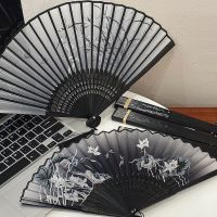 ♈♨ ins Chinese style folding fan to carry with you ancient Han costume dance simple black bamboo props