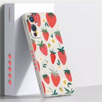 Cute Liquid Silicone Pattern Case For OnePlus One Plus 9 9R  8 7 7T Pro Nord 2 5G Painting Strawberry Soft Fruit Square Cover Phone Cases