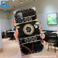 สำหรับ Samsung Galaxy A52 5G เลเซอร์3D รูปแบบดอกไม้หรูหราสแควร์วงแหวนแฟลชโทรศัพท์กรณีผู้หญิงแฟชั่นยืนกันกระแทกซิลิโคนนุ่มซิลิโคน TPU ฝาครอบด้านหลัง