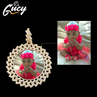 GUCY New Custom Made Photo Round Medallions Necklace &amp; Pendant with 4MM Tennis Chain Cubic Zircon Mens Hip hop Jewelry