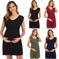 【DT】hot！ Sleeveless Maternity Pregnancy Dresses Nursing Clothing for Crewneck Feeding Top