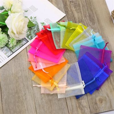 25/50ps Tulle fabric Wholesale Organza Bag Jewelry Eugen Gauze bag Packaging Bags Wedding Drawstring Bags Gift Candy Pouches 50% Gift Wrapping  Bags
