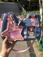 Y2K tas jinjing bintang Harajuku tas bahu fesyen Korea Vintage tas Denim rantai tas ritsleting tas tangan wanita