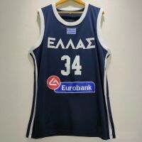 Jersey Basket ผู้ชายขนาดใหญ่กว่า HELLAS 34 Giannis ANTETOKOUNMPO G. ชุดกีฬาปักลายระบายอากาศได้ดีแนวสตรีทของฮิปฮอป