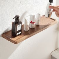 ✲◐ Walnut hole-free storage rack wall-mounted storage rack in front of mirror bathroom wood storage rack