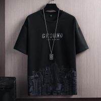 Short Sleeve Thin Men T-shirt Moisture Wicking Elastic Summer Casual T-shirt Snow Mountain Print Loose Fit Tee Top Streetwear