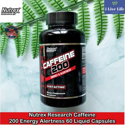 คาเฟอีน Caffeine 200,Energy &amp; Alertness 60 Liquid Capsules - Nutrex Research