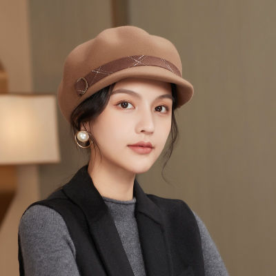Autumn And Winter Woman Solid Color Octagonal Hat Lady Party Fashion 100 Wool Felt Newsboy Caps