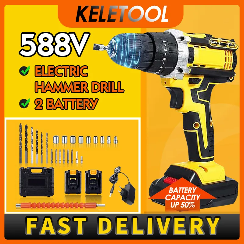 2Speeds Cordless Electric Hammer Drill Cordless Screwdriver 21V