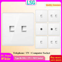 LSG ซอกเก็ตอะแดปเตอร์เครือข่าย RJ45ชนิด86 สีขาว, ช่องเสียบทีวีและเต้ารับติดผนังสำหรับโทรศัพท์แผงหน้าเต้ารับพอร์ตคู่ คอมพิวเตอร์CAT5 โทรศัพท์ช่องอะแดปเตอร์โคแอกเซียล