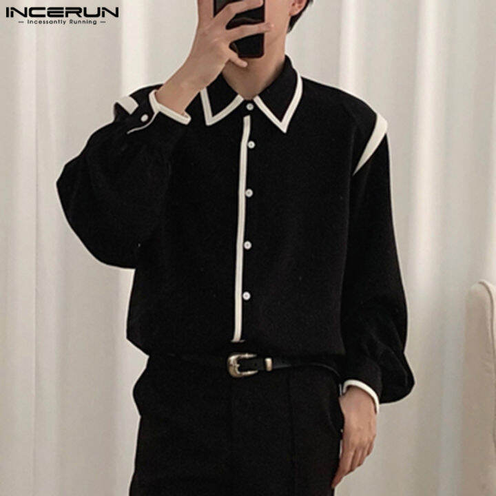 incerun-เสื้อคอปกลำลองแขนยาวสำหรับบุรุษเสื้อหลวมวันหยุดฮิปฮอปปี้-สไตล์เกาหลี