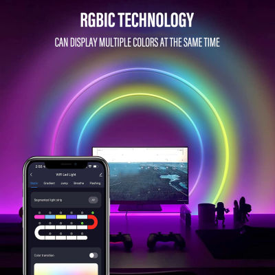 RGBIC แสงนีออนที่มี WIFI นีออนเชือกแสง DIY แถบแสง APP ควบคุมเพลงซิงค์ทีวีแสงไฟเกมห้องนั่งเล่นห้องนอนตกแต่ง