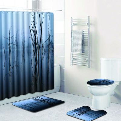 Bathroom Carpet Bath Mat Shower Curtain Kit Water Absorbent Toilet Rug Non Slip Bath Mat Toilet Mat With Bathroom Shower Curtain