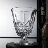 Medieval Cup Carved Sword Pattern Goblet Bar Cocktail Cup Small Snow Grain Cup with Foot Striped Ice Cream Glass glass