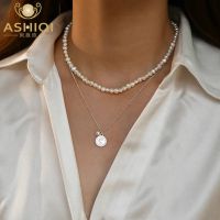 ASHIQI Natural freshwater pearl Necklace with 925 Sterling Silver Queen Avatar Pendant for Women Double layer Jewelry Gift New