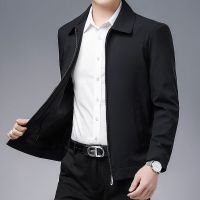 Smooth Zipper Turn Down Collar Mens Jacket Solid Color Middle-aged Men Casual Jackets for Mens Office Dress Work Jacket Loose