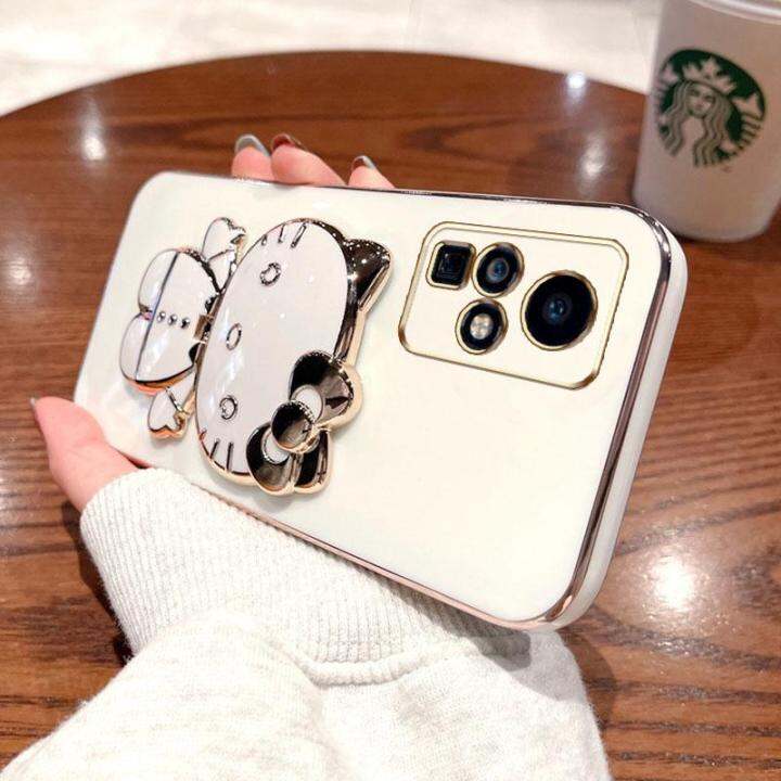 เคสโทรศัพท์กระจกแต่งหน้าพับได้สำหรับ-infinix-zero-x-neo-infinix-zero-x-pro-x6811b-x6811-x6810แมวการ์ตูนน่ารักมีที่ยึดอเนกประสงค์เคสหลังเคสเนื้อนิ่มเคลือบผิวด้วยไฟฟ้า-tpu