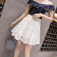 Fashion Women Skirt High Waist A-line Lace Pleated Skirts Womens Girls Cute Sweet Dance Ball Gown Mini Skirt All-match