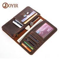 JOYIR Men Genuine Leather Wallet Men Coin Purse Vintage Long Men Wallets Perse Solid Card Holder Clutch Carteira Hombre For Male