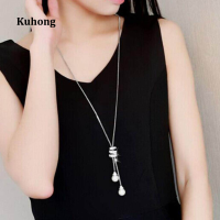 Kuhong Women Simple Chic Fine จี้ไข่มุก Long สร้อยคอประดับพู่ - INTL