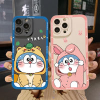 เคสโทรศัพท์สำหรับ OPPO A17 A17K A57 A77 A57S A77S A53 A54 5G A74 A94 4G A7 A12 A5S A95 A96 A76แฟชั่นน่ารักโดราเอมอนสีส้มสแควร์ Edge Full Len ป้องกัน