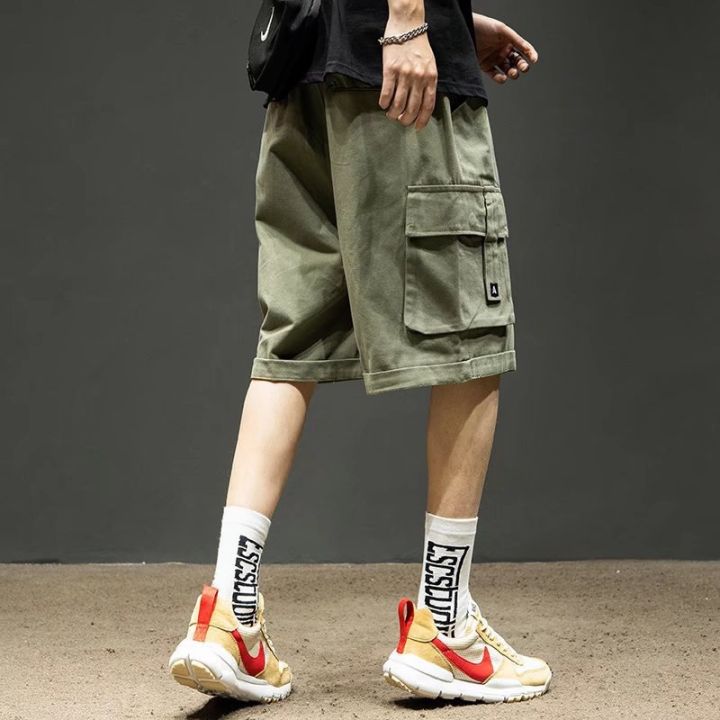 claribelzi-กางเกงขาสั้นผู้ชายแฟชั่นฤดูร้อนหลวมห้ากางเกงลำลองสีทึบแนวโน้มการพิมพ์กางเกง-กางเกงขาสั้นผู้ชาย