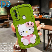 เคส OPPO ลายเฮลโลคิตตี้สำหรับ A31กระจกเงาโต๊ะเครื่องแป้ง A53 A52 4กรัมลายคลื่น A96แข็งน่ารักสีพื้นฝาหลังนิ่ม