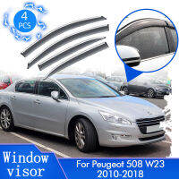 4PCS สำหรับ Peugeot 508 W23 2010 ~ 2018ซีดานด้านข้าง Sun Rain Window Visors กันสาด Trim Wind Protector Deflectors รถอุปกรณ์เสริม