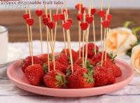 ✓☍♠ 100Pcs Disposable Bamboo Skewers Food Picks Buffet Cupcake Fruit Fork Salad Vegetable Sticks Toothpick Skewer Party Cake Dessert