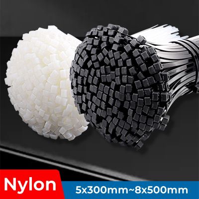 Black White Nylon Self-locking Tie 5x300mm 8x500mm Cable Tie Fastening Ring Plastic Insulation Cable Tie Zip Wraps Strap Set