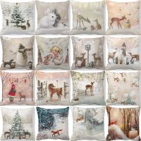 【CW】 45cm Merry Christmas Cushion Cover Santa Claus Elk Pillowcase 2022 Xmas Navidad Natal Ornament New Year Accessories